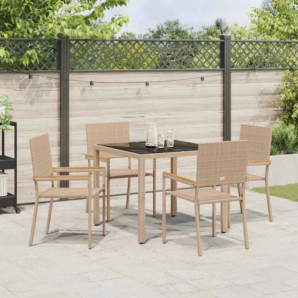 Conjunto de Jantar de Jardim vidaXL com 5 Peças Bege Rattan