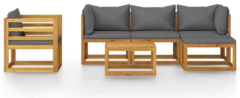 6 pcs conjunto lounge de jardim c/ almofadões acácia maciça