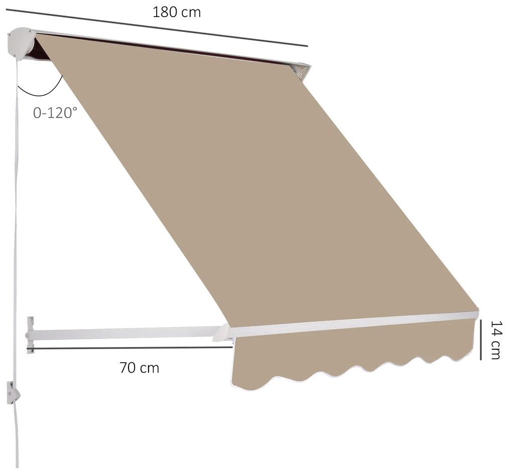 Toldo Manual de Alumínio Retrátil Toldo de Fachada para Exterior Impermeável e Tecido de Poliéster 180x70 cm Bege