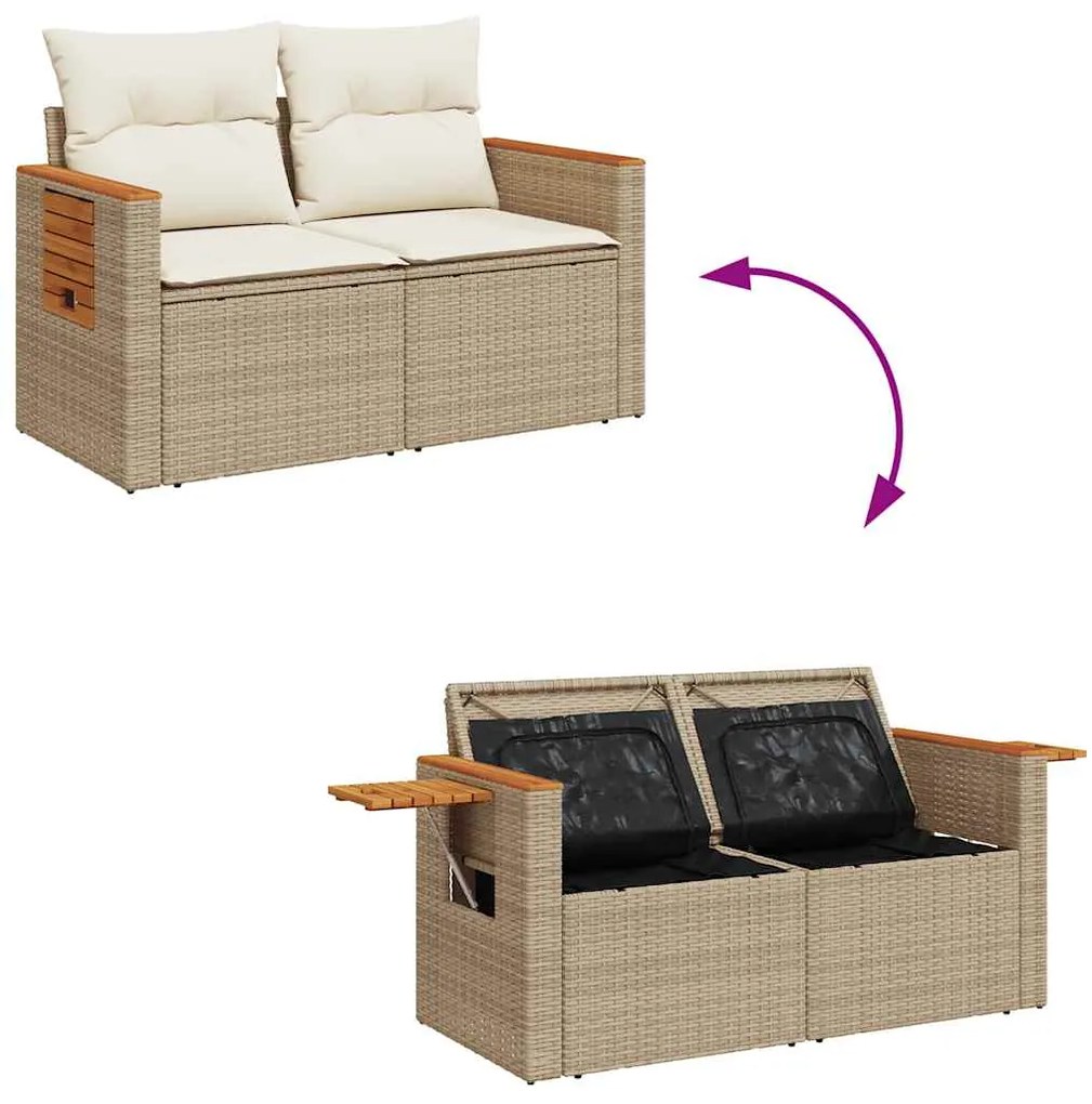 4 pcs conjunto de sofás para jardim c/ almofadões vime PE bege