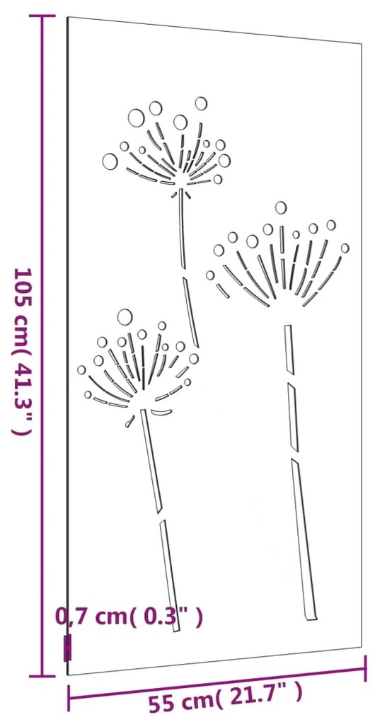 Decoração p/ muro de jardim 105x55 cm aço corten design flores