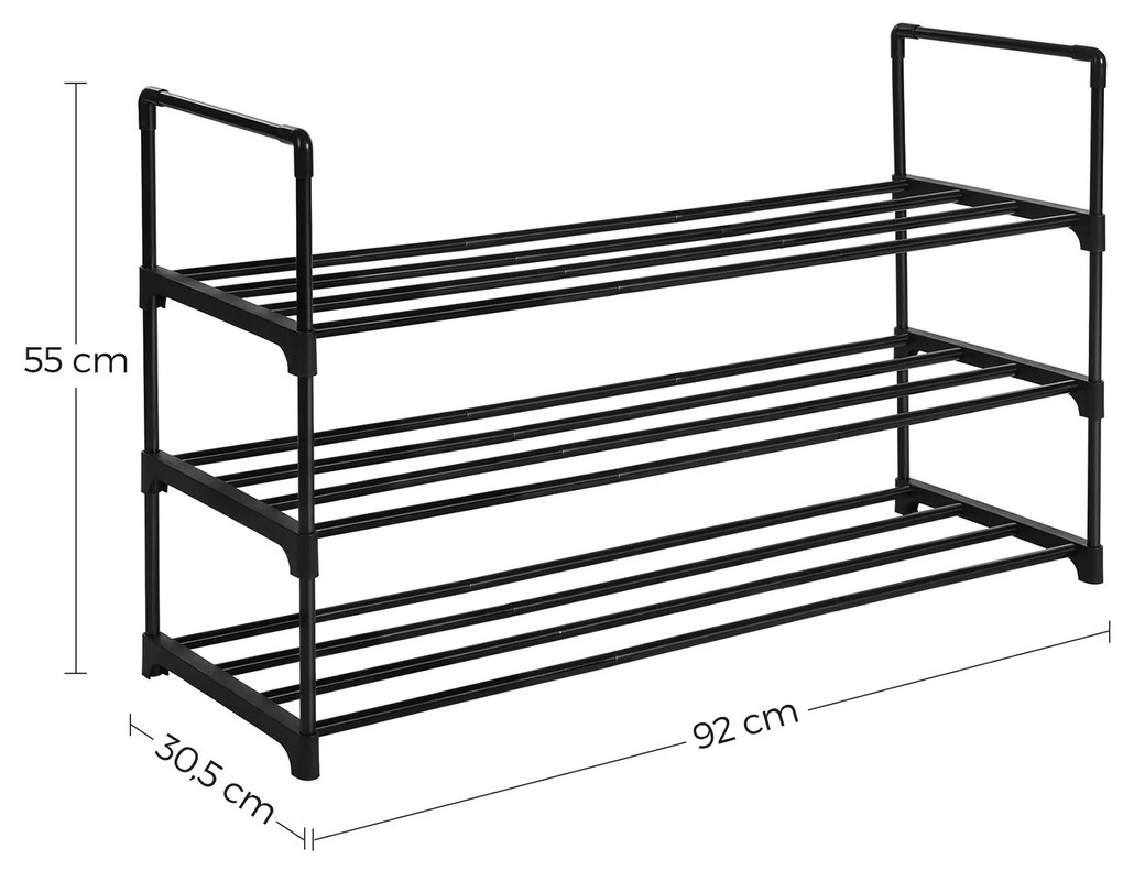 Sapateira com 3 prateleiras 92 x 30,5 x 55 cm preta
