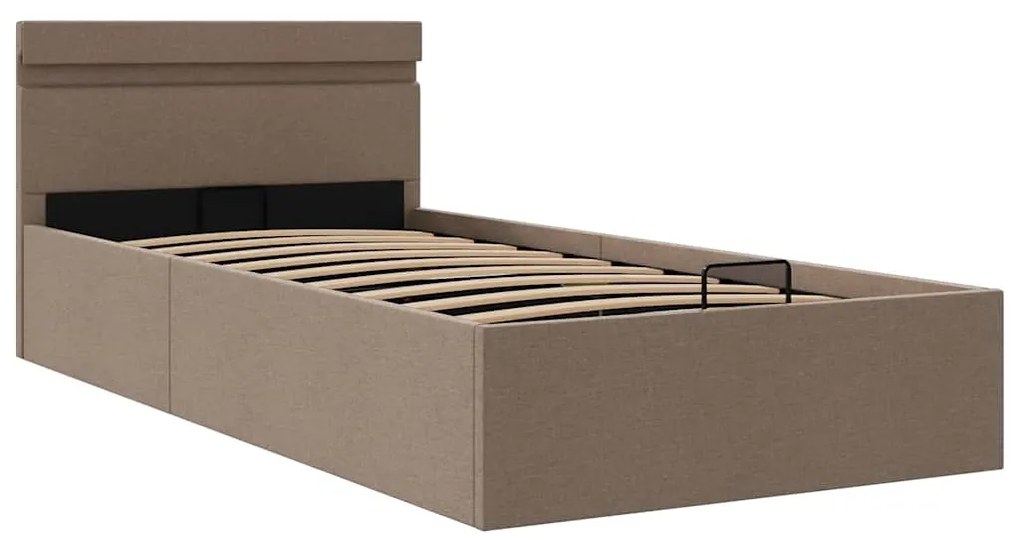 Cama hidrául. arrumação + LED 90x200cm tecido cinza-acastanhado