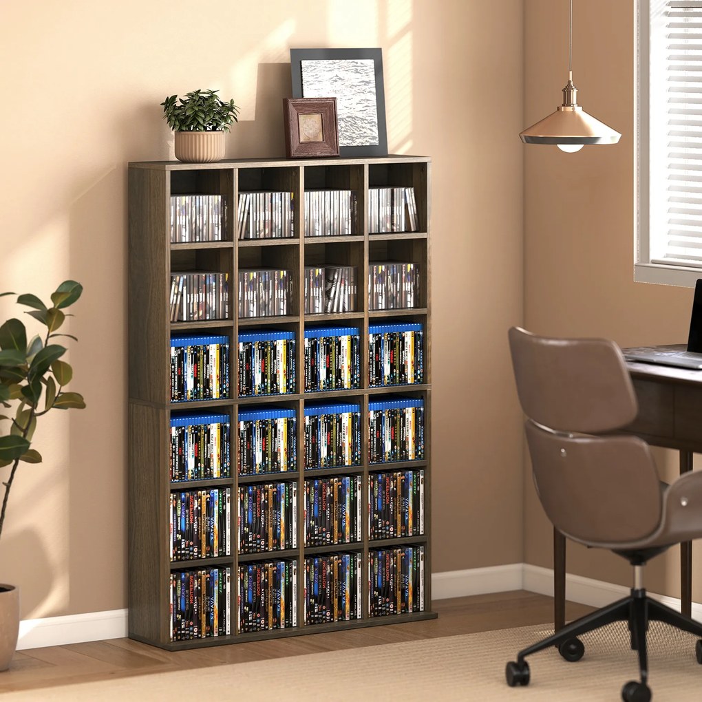 Móvel de Arrumação para CDs e DVDs, 89 x 20 x 130,5 cm, Prateleiras Ajustáveis, Castanho