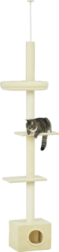 Arranhador para gatos com poste para arranhar, altura ajustável, 440 x 31 x 240–270 cm, 4 níveis de atividades com nicho