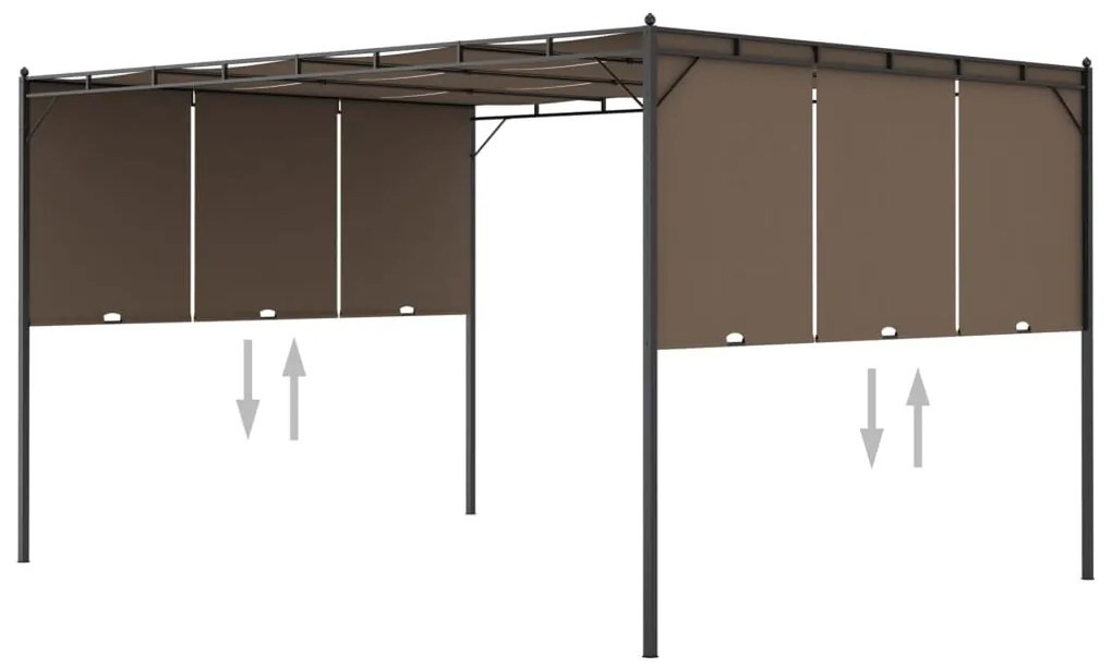 Gazebo jardim c/ cortina lateral 4x3x2,25m cinzento-acastanhado