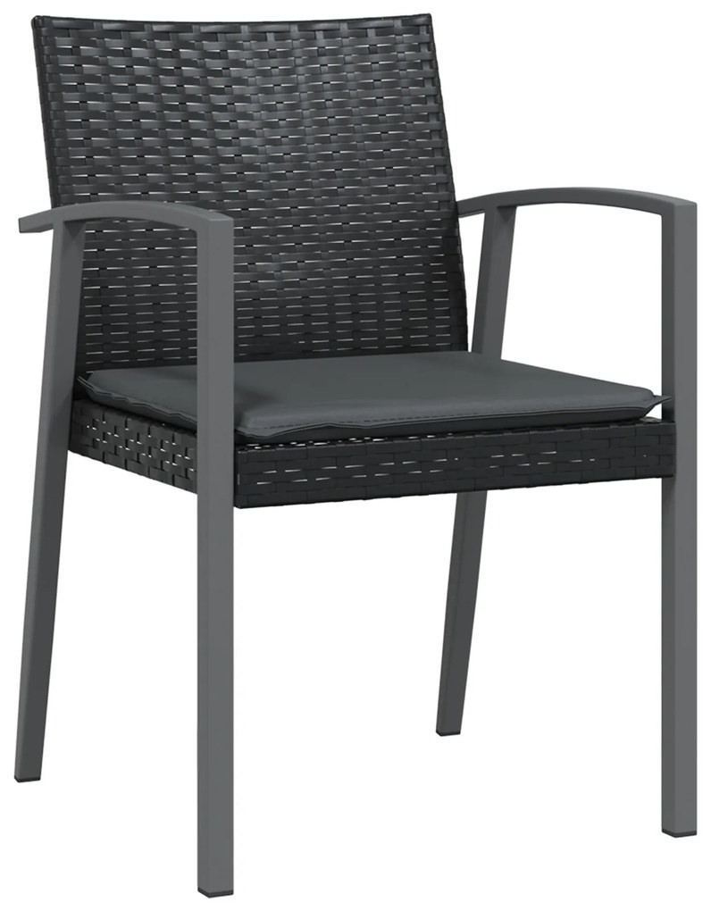 Conjunto de Jantar de Jardim 3 Peças com Almofadas Pretas Rattan Sinté