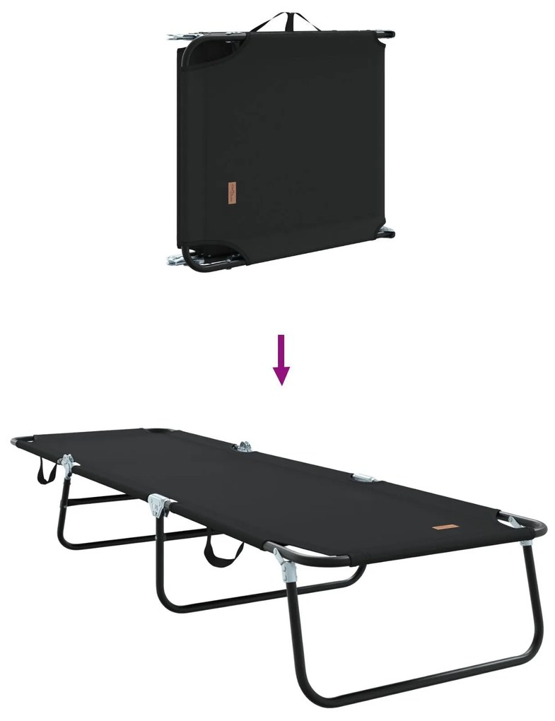 Espreguiçadeira Dobrável 2 pcs Portátil Preta 600D Tecido Oxford