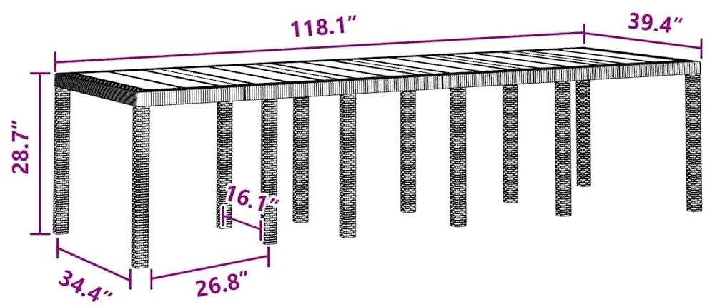 Mesa de Jardim vidaXL Castanha 300x100x73 cm Vime PE