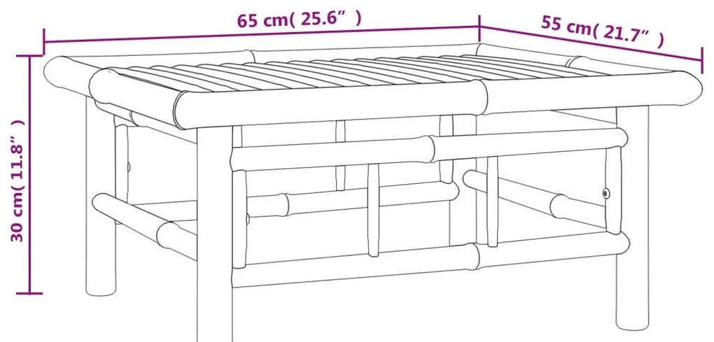 4 pcs conjunto lounge de jardim bambu c/ almofadões branco nata