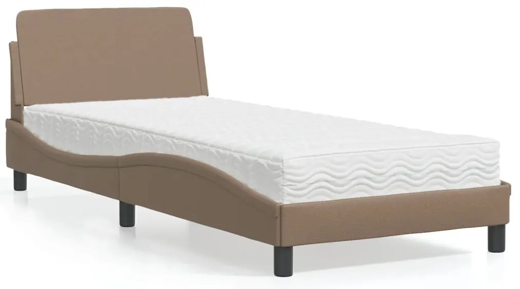 Cama com colchão 90x200 cm couro artificial cor cappuccino