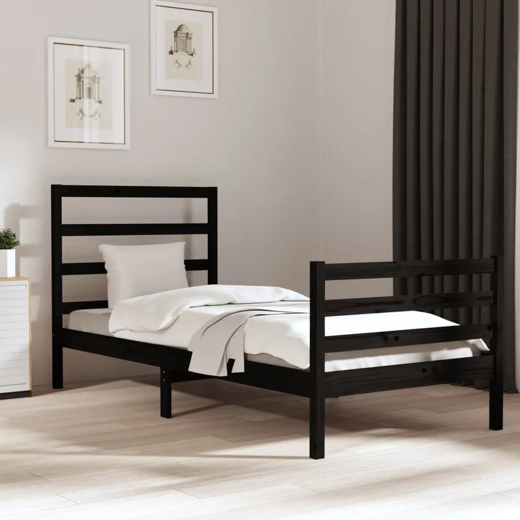 3104995 vidaXL Estrutura de cama 90x200 cm madeira de pinho maciça preto
