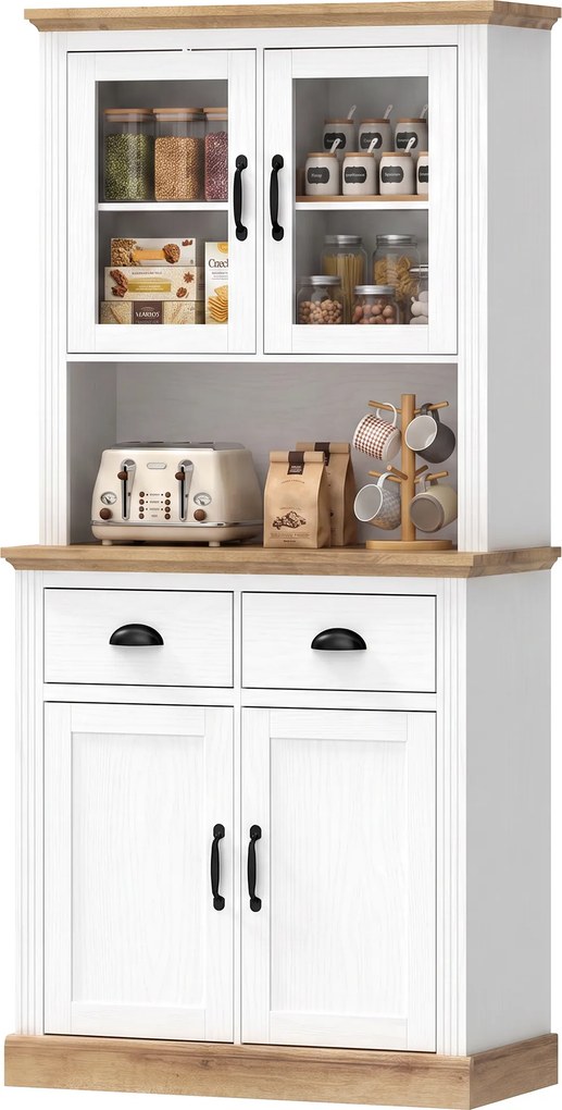 Armario Alto de Cozinha, 80 x 38 x 170 cm, Prateleiras Reguláveis, Branco