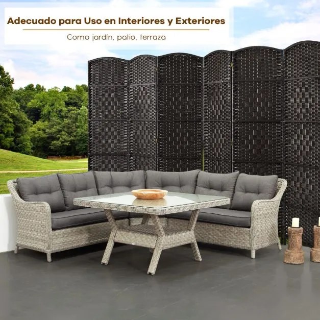 Biombo dobrável de 6 painéis 270,5 x 1,5 x 180 cm com moldura em madeira natural para escritório em casa ou sala de estar Preto