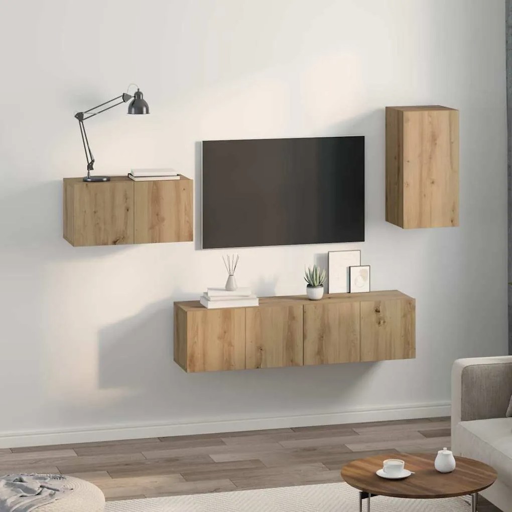 Conjunto de móvel de TV com gaveta com prateleira 4 pcs carvalho artis