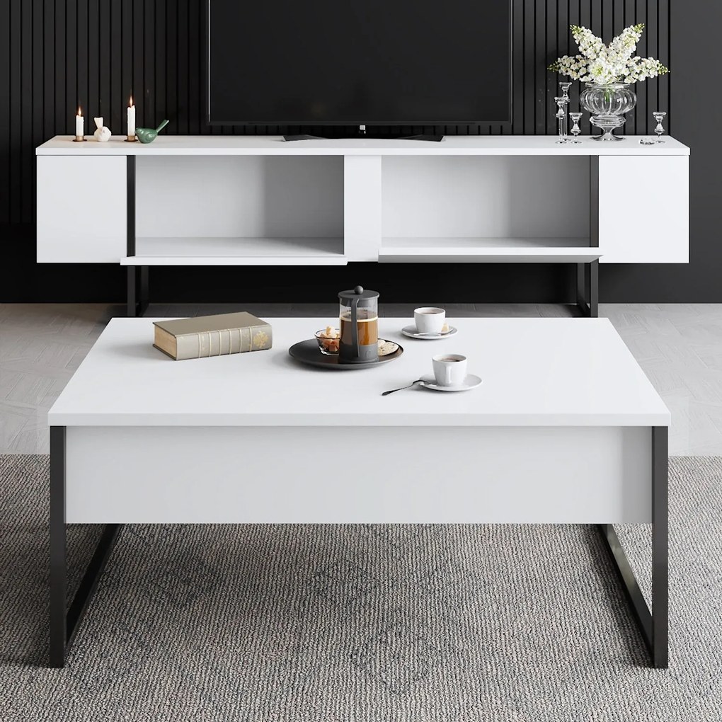 Conjunto de Mobiliário de Sala Luxe Set – Branco/Preto – Espessura 18