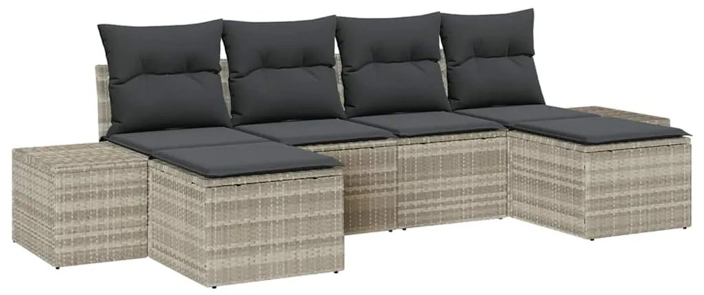 Conjunto de Sofá de Jardim de 6 Peças com Almofadas Cinza Claro Rattan