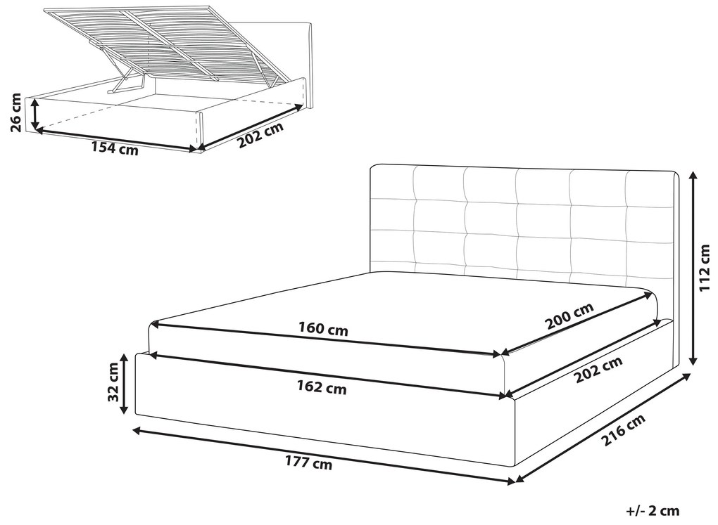 Cama de casal com arrumação em veludo cinzento 160 x 200 cm LORIENT Beliani