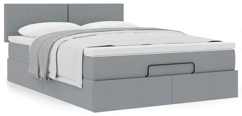 Cama otomana com colchão 140x190 cm tecido cinzento claro