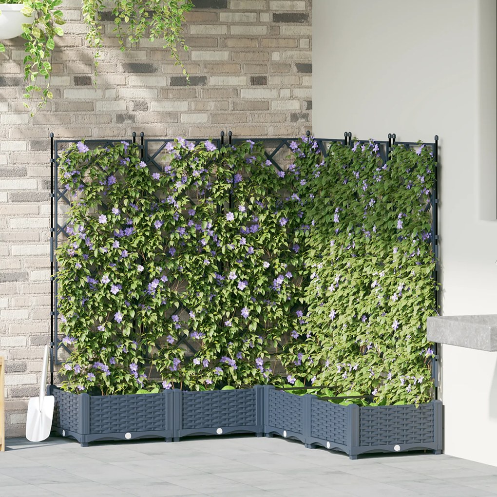 vidaXL Floreira com Treliça 5 pcs Cinza 120x120x125.5 cm