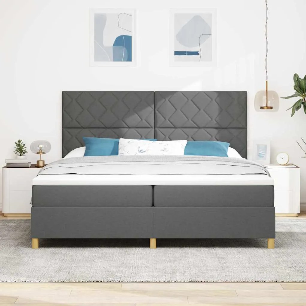 Cama Box Spring com Colchão e LED Cinza Escuro 200x200 cm Tecido