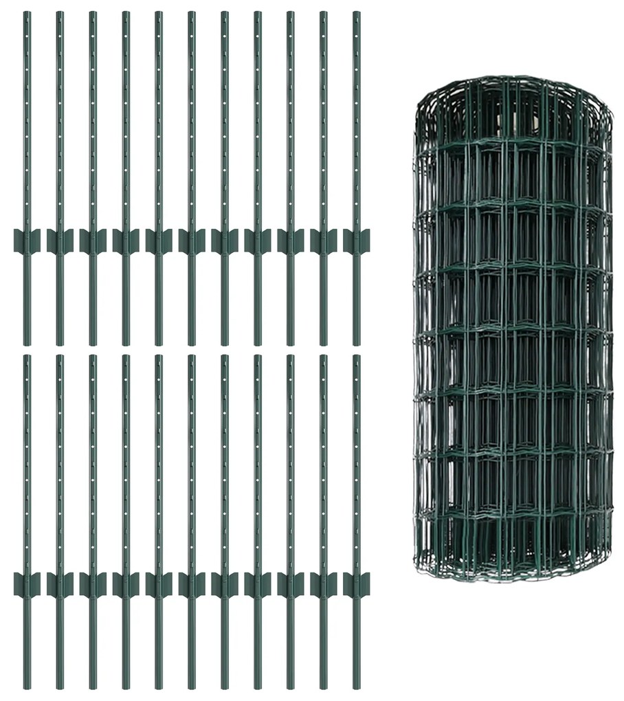 Cerca Euro com 22 Postes U Verde 0,6x50 m Aço