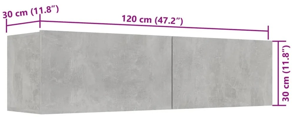 Móvel de TV 120x30x30 cm contraplacado cinzento cimento
