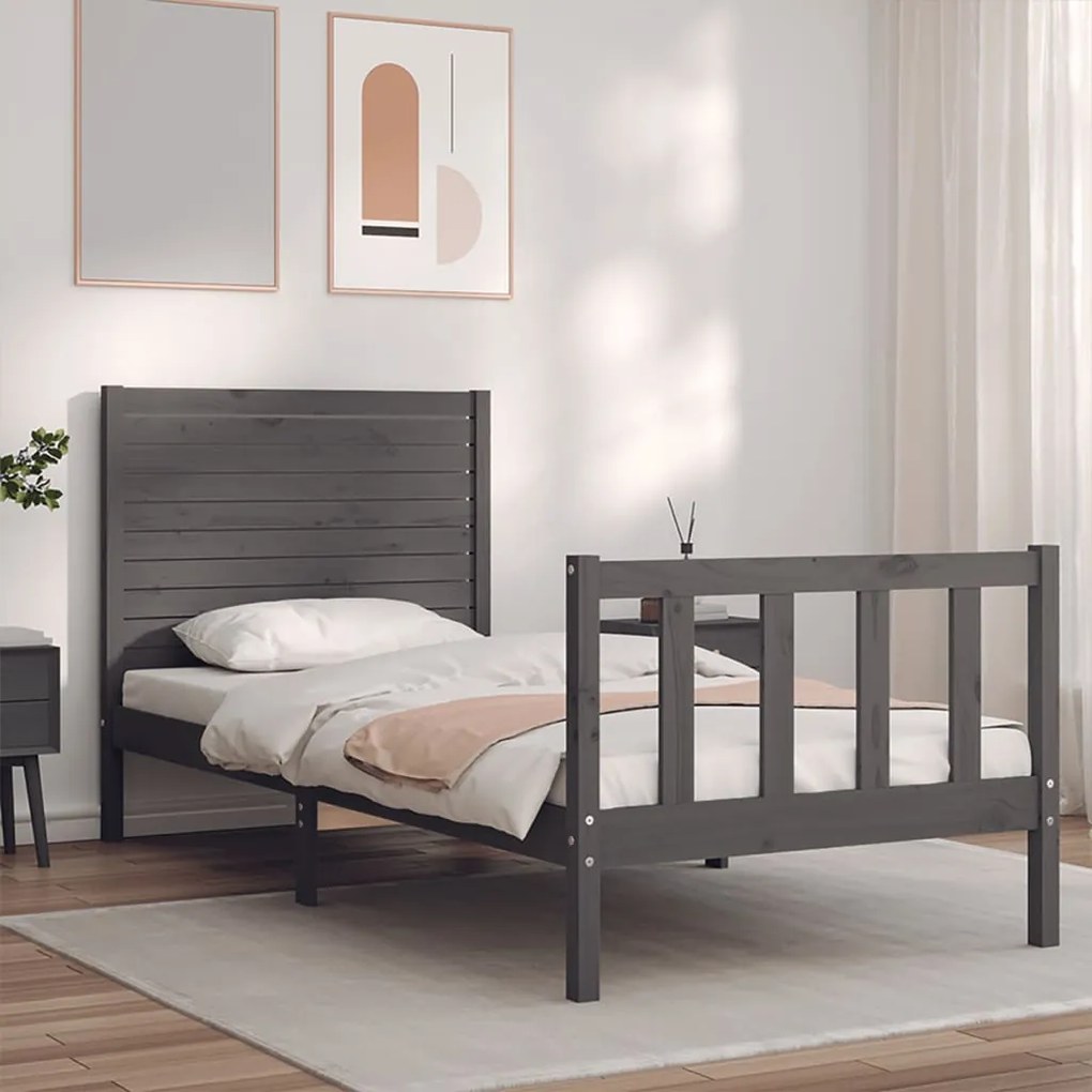 Estrutura de cama com cabeceira 100x200cm madeira maciça preto