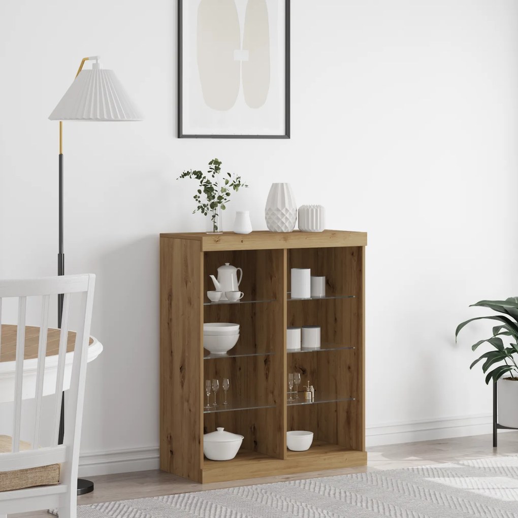 vidaXL Sideboard com Luzes LED Carvalho Artesanal 41x37x100 cm