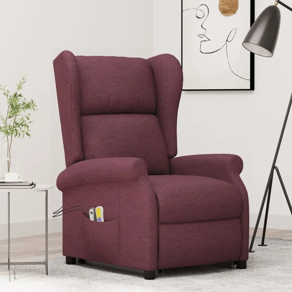 vidaXL Poltrona elevatória de massagens tecido roxo
