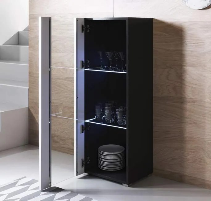 Vitrine Alta Cádiz – 40x128 cm – Preto e Branco com LED Azul