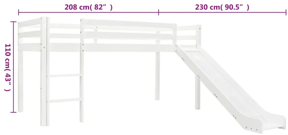 Estrutura de cama infantil c/ escorrega e escada pinho 97x208cm