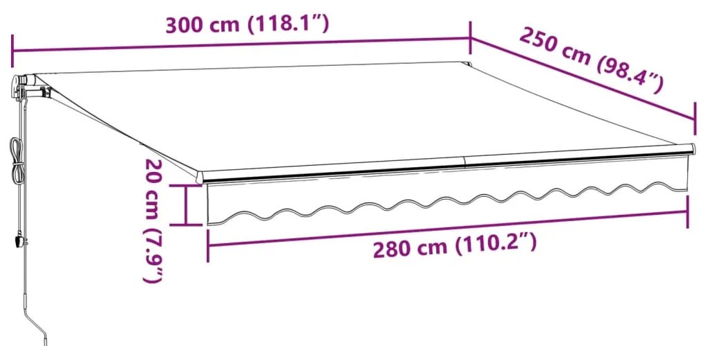 Toldo retrátil automático 300x250 cm antracite e branco