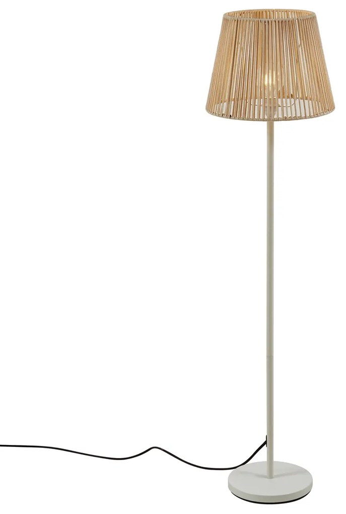 Candeeiro de pé exterior branco com abajur de corda bege IP44 - Virginia Japandi