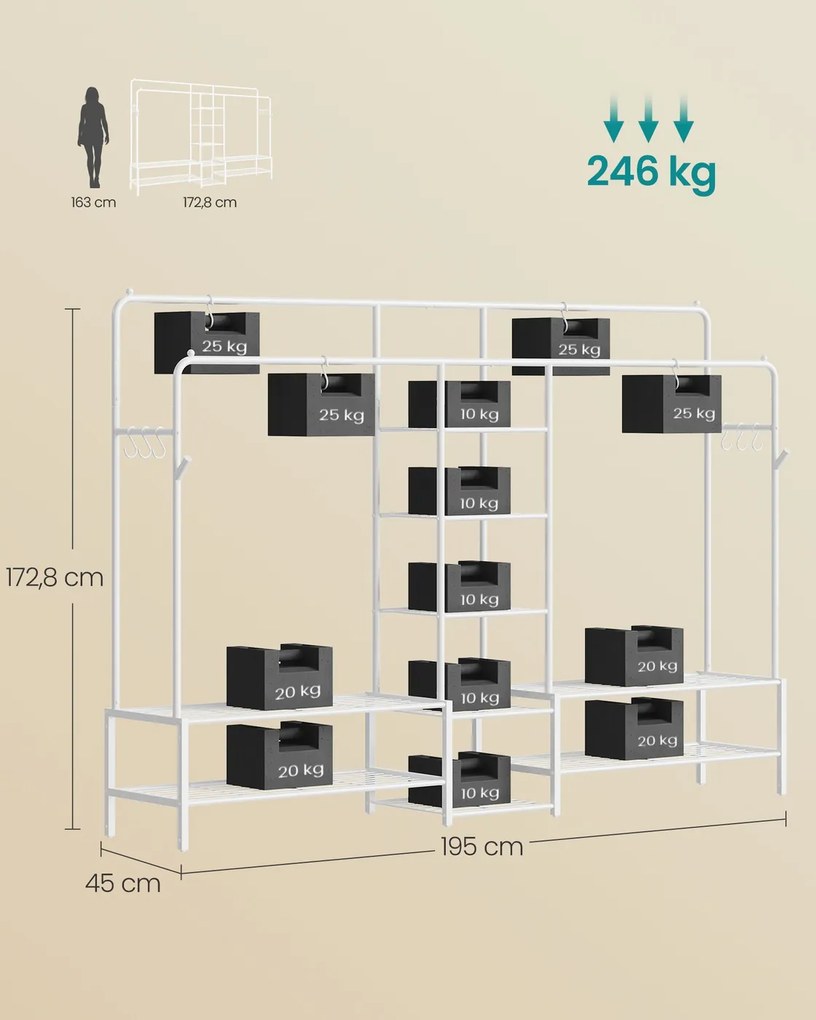 Guarda roupa aberto com 9 prateleiras para quarto 45 x 195 x 172,8 cm, branco