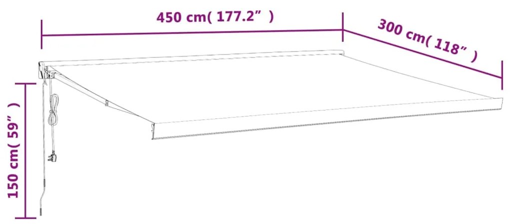 Toldo retrátil 4,5x3 m tecido e alumínio amarelo e branco