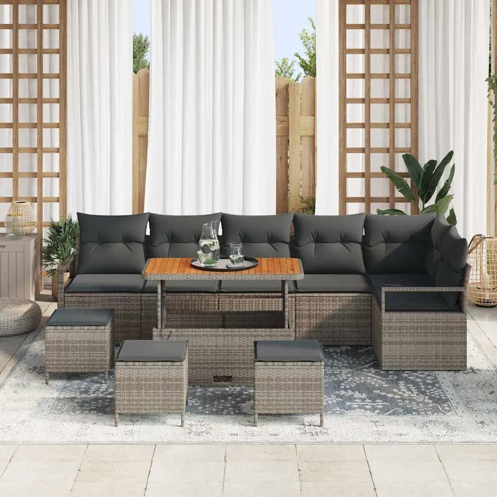 Conjunto de Sofá de Jardim VidaXL 10 Peças com Almofadas Cinza Rattan