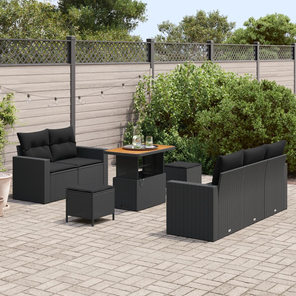 Conjunto de Sofá para Jardim vidaXL de 8 Peças com Almofadas Preto Rat