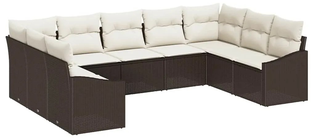 Conjunto de sofá de jardim de 9 peças com almofadas marrom em rattan p