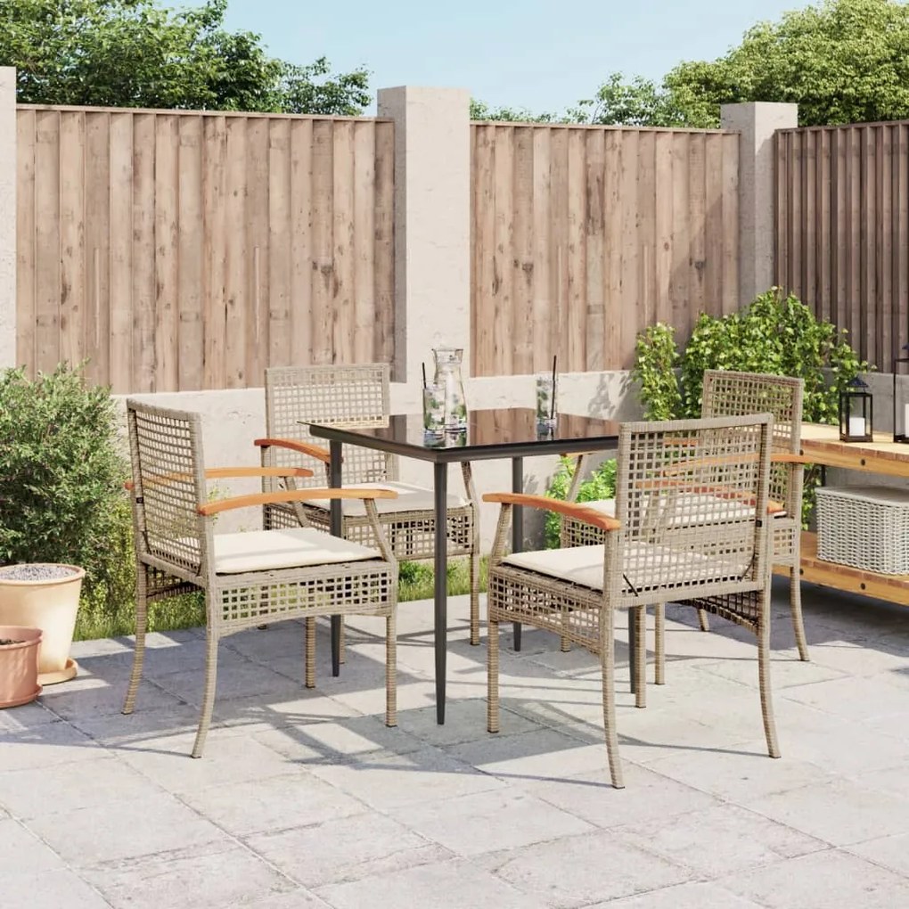 vidaXL 5 pcs conjunto de jantar p/ jardim com almofadões vime PE bege