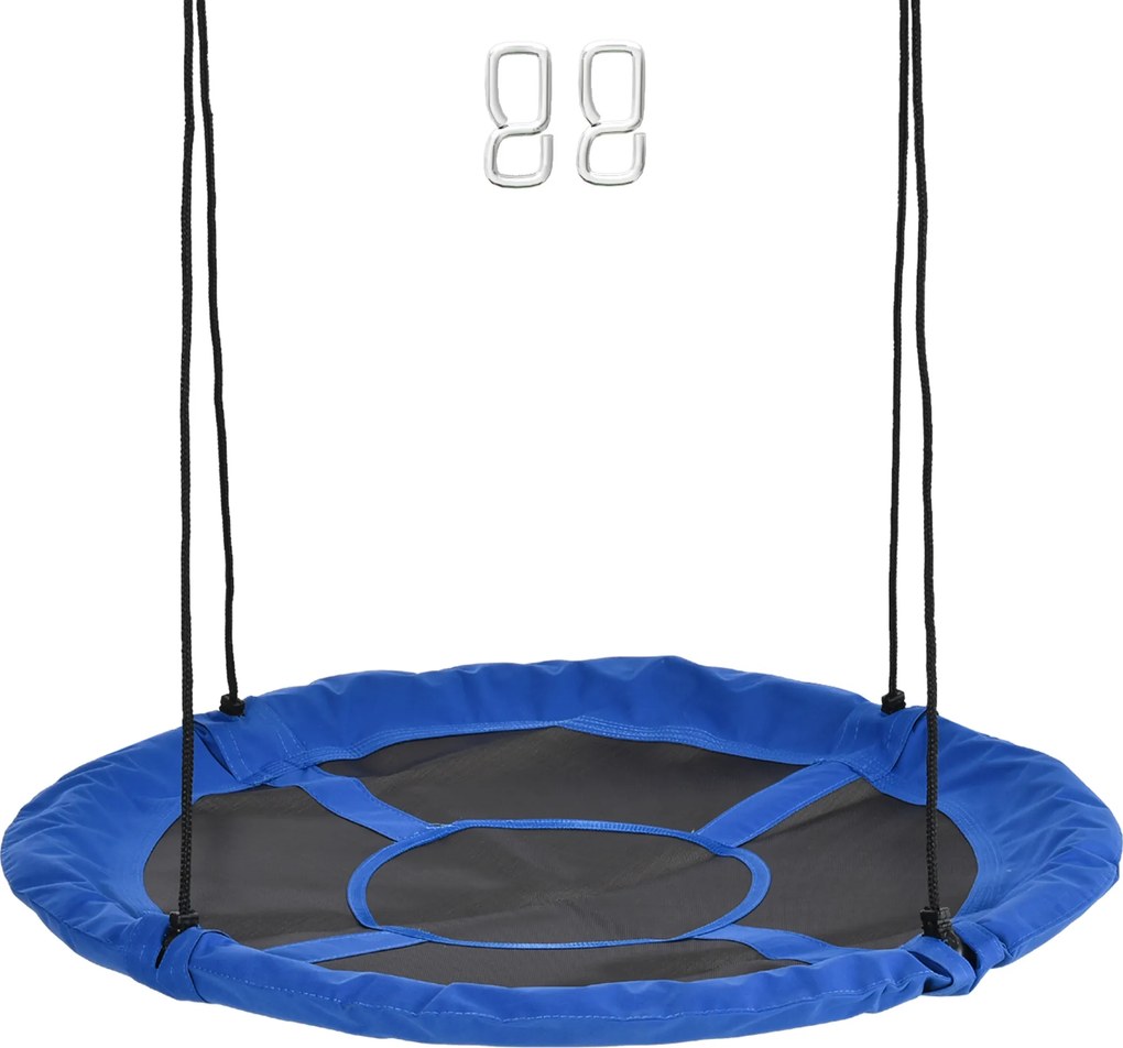 Outsunny Baloiço ninho de pássaro Baloiço redondo Cesto Ø 110 cm 4 Argolas Incluídas metal epóxi Oxford Alta densidade Azul | Aosom Portugal