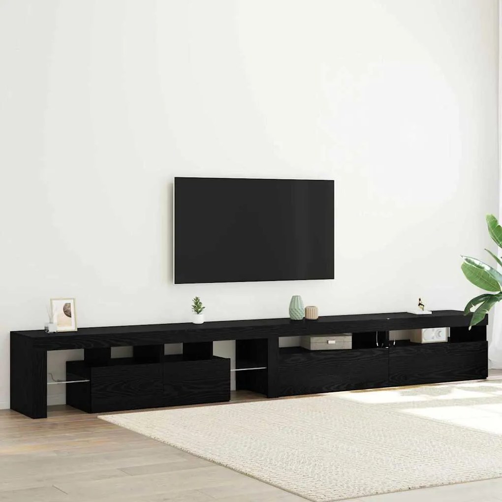 Armários de TV vidaXL 3 pcs com Luzes LED Carvalho Preto Madeira Engen