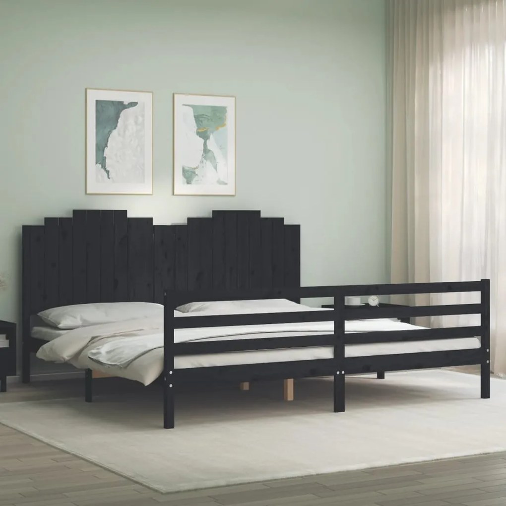 vidaXL Estrutura de cama com cabeceira 200x200 cm madeira maciça preto