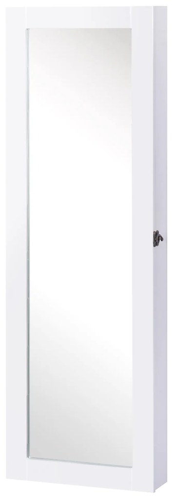 HOMCOM Espelho com Móvel de Bijuterias de Parede Espelho de Parede Organizador de Jóias com Ganchos e Ranhuras para Dormitórios 37x9,5x112cm Branco