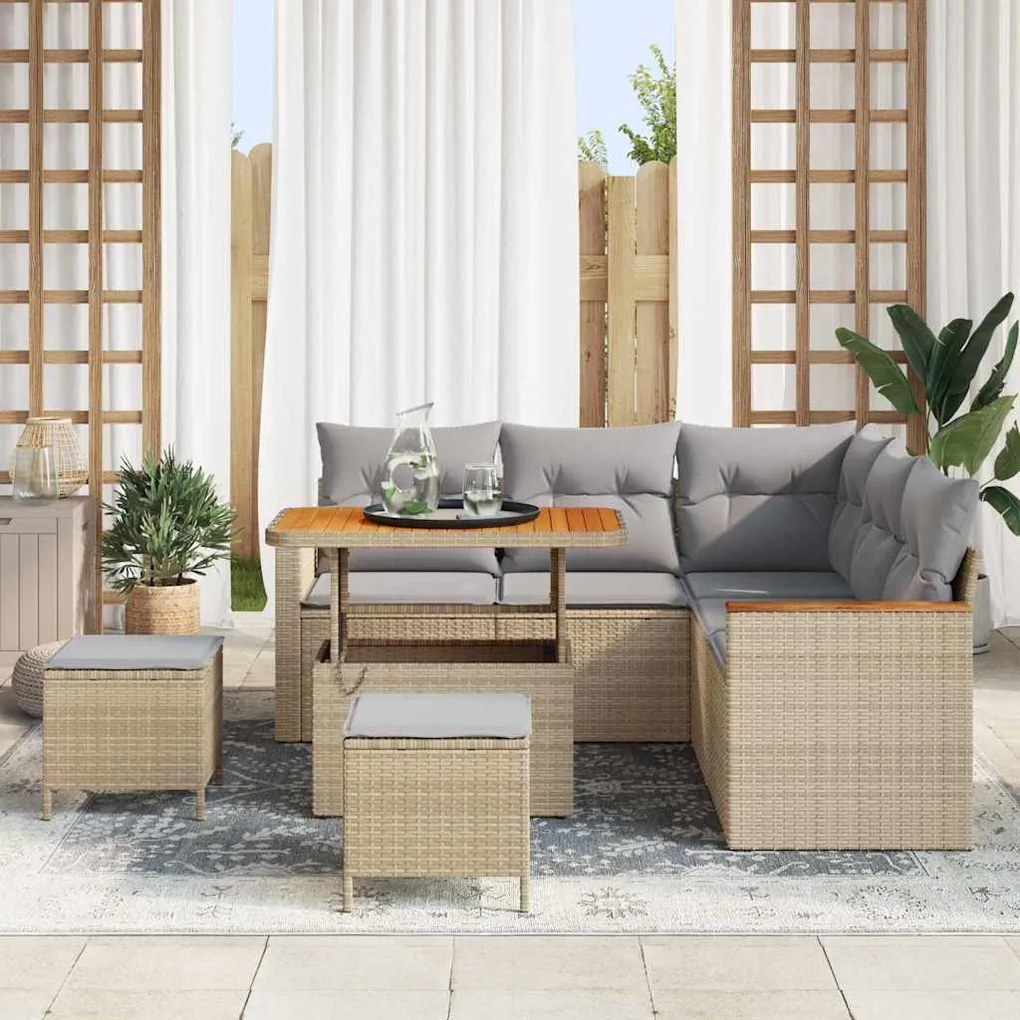 Conjunto de Sofá para Jardim vidaXL com Almofadas Bege Rattan Poliéste