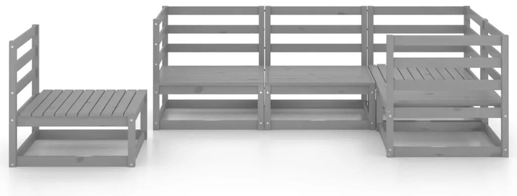 5 pcs conjunto lounge de jardim pinho maciço cinzento