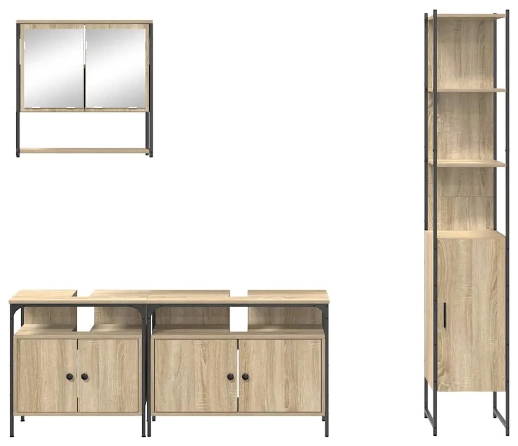 Conjunto de Móveis para Banheiro 4 pcs Carvalho sonoma Médio