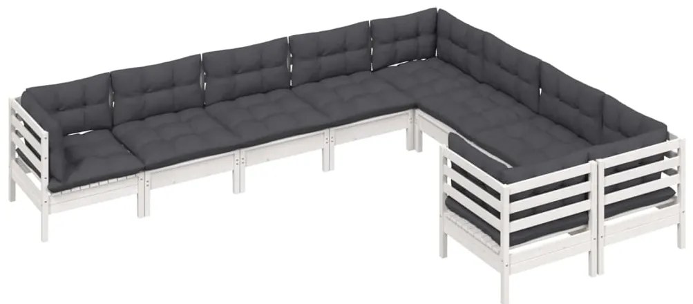 9 pcs conjunto lounge de jardim c/ almofadões pinho branco