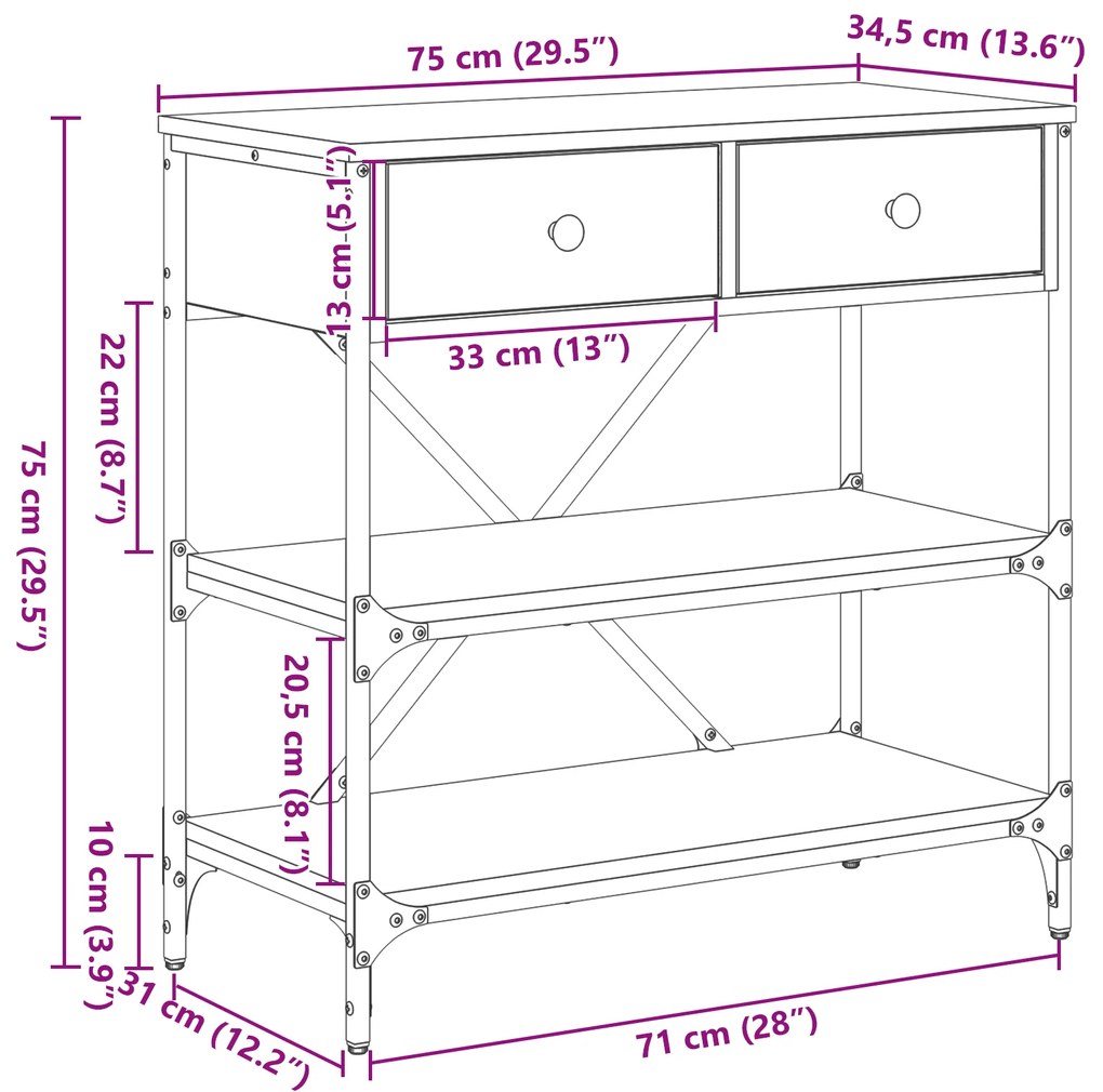 mesa de Console Madeira Velha 75x34.5x75 cm Madeira de Engenharia