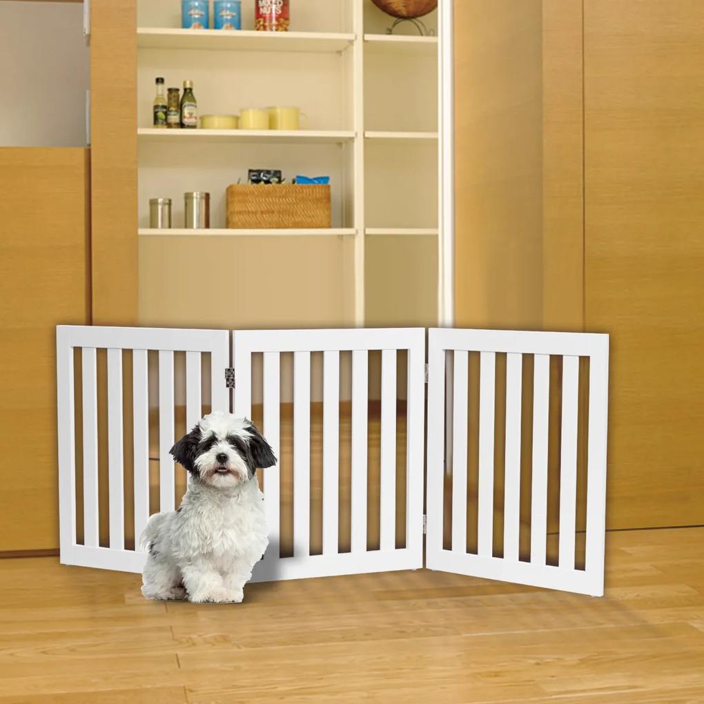 Cerca dobrável de madeira para animais de estimação com 3 painéis para cães Portão de segurança expansível barreira branca
